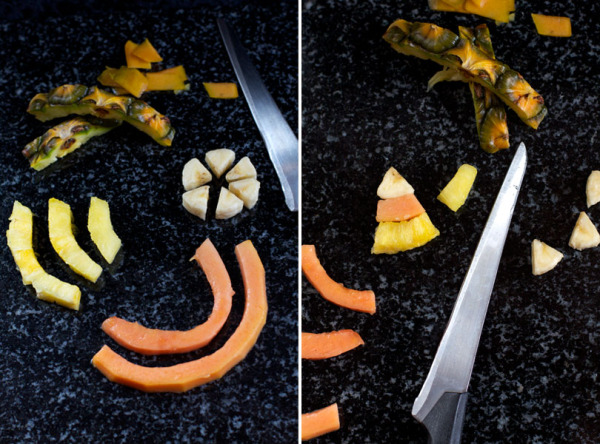 Candy Corn Fruit Kebabs. Healthy Halloween. How to cut Fruit.