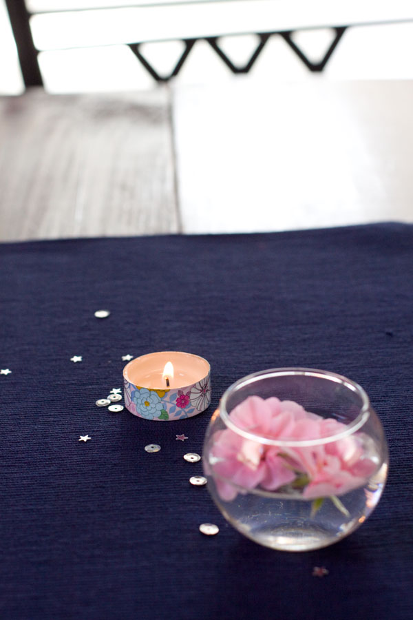 Simple Spring Decor Ideas - Floating Flowers with Washi Tape Tealight Candle