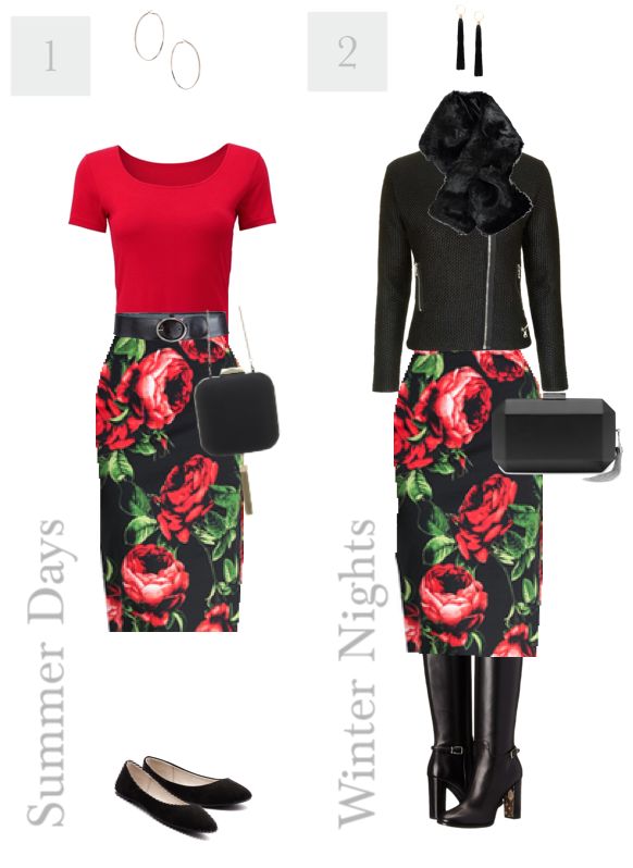 How to Style: 2 Ways to Wear a Rose Print Pencil Skirt