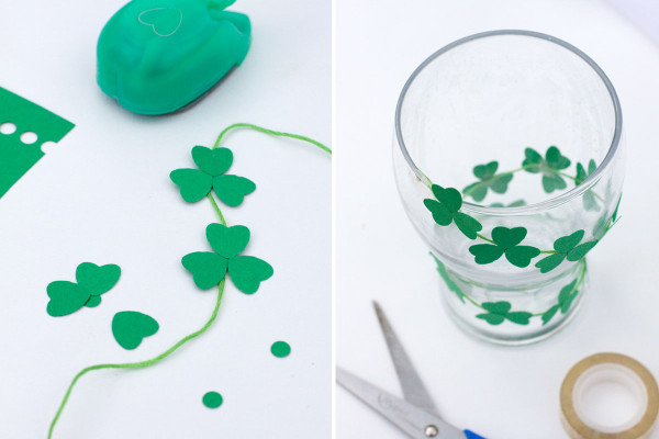 Process shot for St Patricks Day Mini Clover Paper Garland
