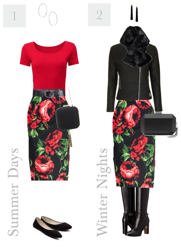 2 Ways to Wear a Rose Print Skirt